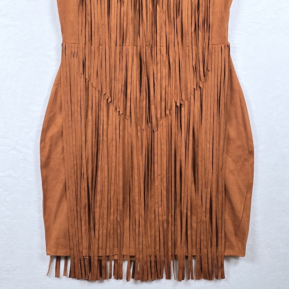 Idyllwind Garland Hippie Studded Fringe Faux Suede Sleeveless Mini Dress Sz.M - Picture 7 of 16